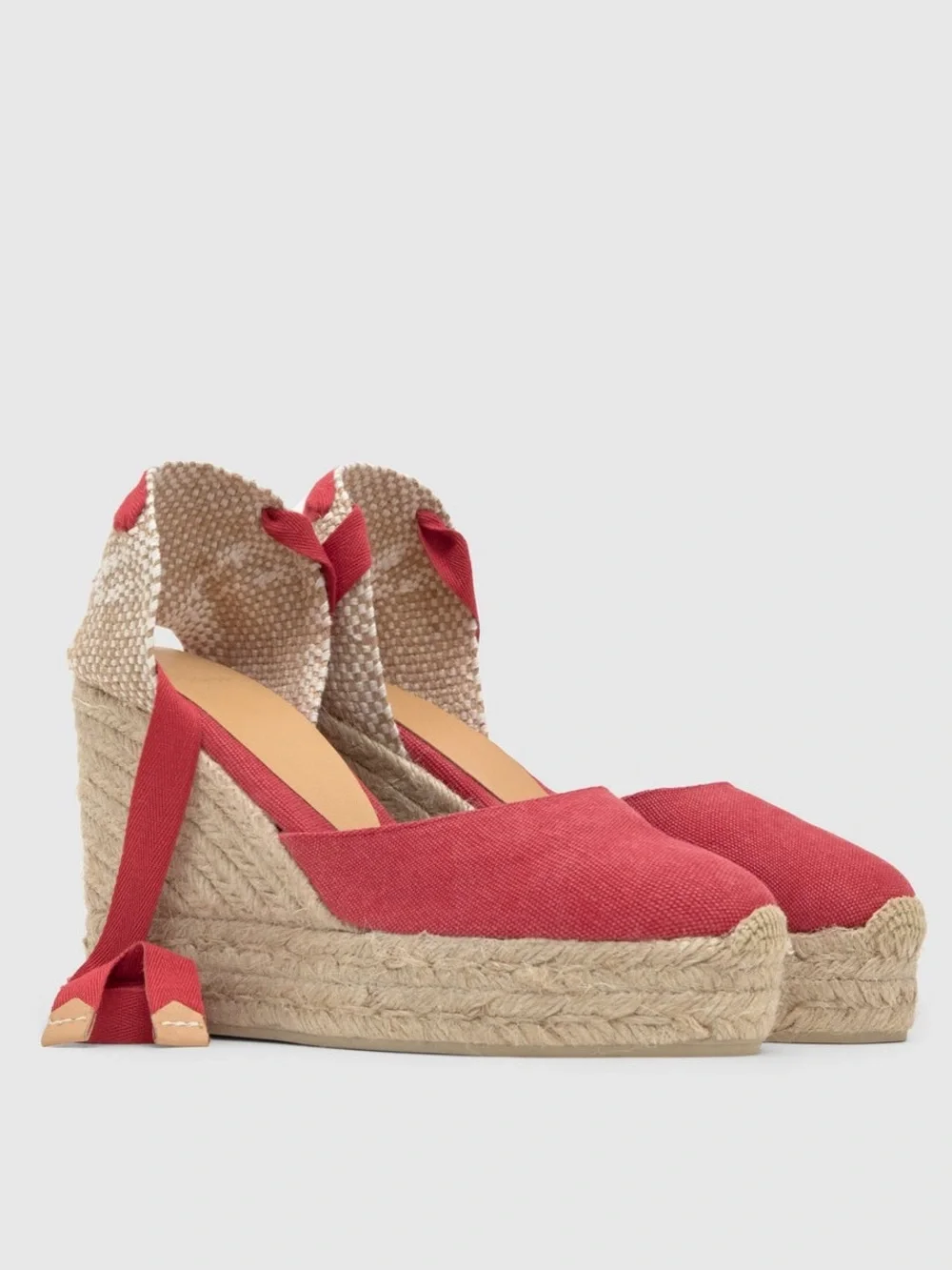 Castañer Carina Espadrille Wedge Sandals in Red/Pink, Size 37 / US 6.5